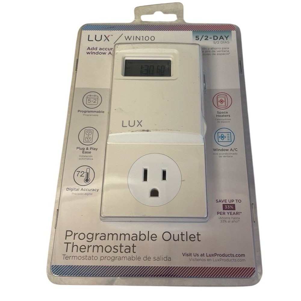 LUX WIN100 5/2 Day Programmable Outlet Thermostat for Window AC & Space Heaters